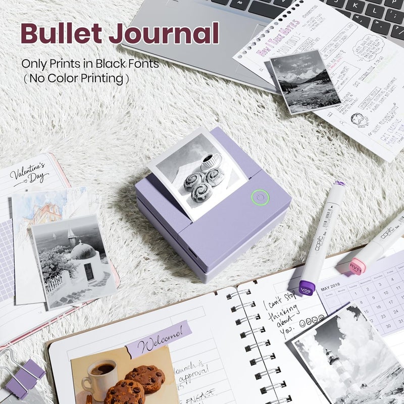 ETIKEZ Sticker Printer, PM290C Portable Mini Printer, Inkless Bluetooth Sticker Maker with 3 Rolls Paper, Impresora Portátil for Notes, Journal, DIY, Gift, Print Pod for School/Office/Home, Purple - Image 5